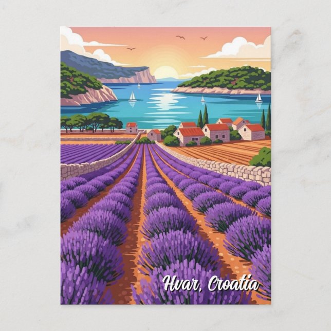 Postal Campos de Lavanda de Hvar Croacia (Anverso)