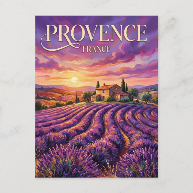 Postal Campos de lavanda de Valensole Francia (Anverso)