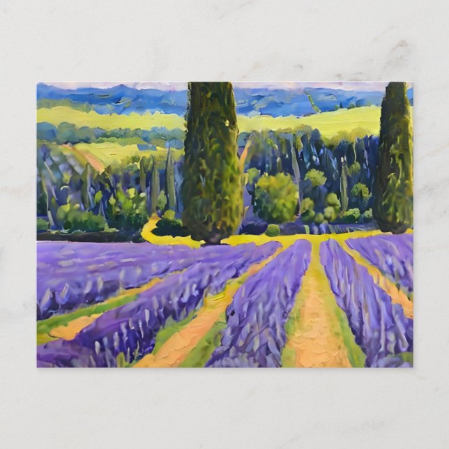 Postal Campos de lavanda morado (Anverso)
