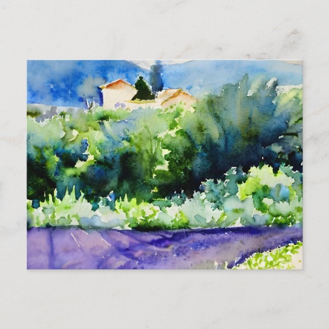 Postal Campos de Lavender paisajístico (Anverso)