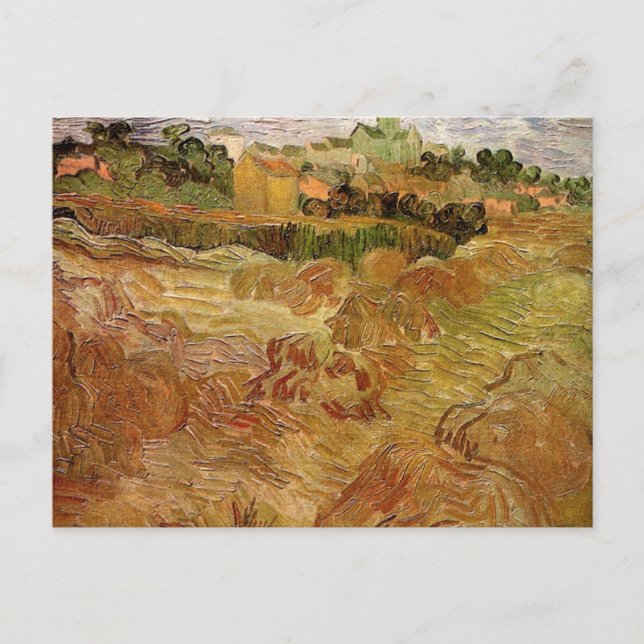 Postal Campos de Trigo con Auvers por Vincent van Gogh (Anverso)
