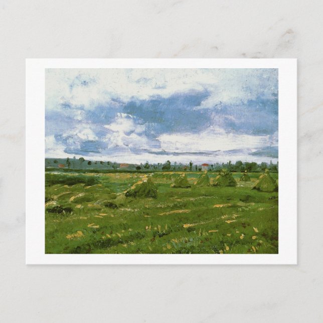 Postal Campos de trigo con pilas de Bella Artes Van Gogh (Anverso)