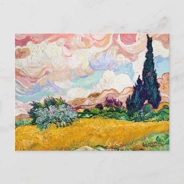 Postal Campos de trigo pastel con cipreses, remezclar, (Anverso)