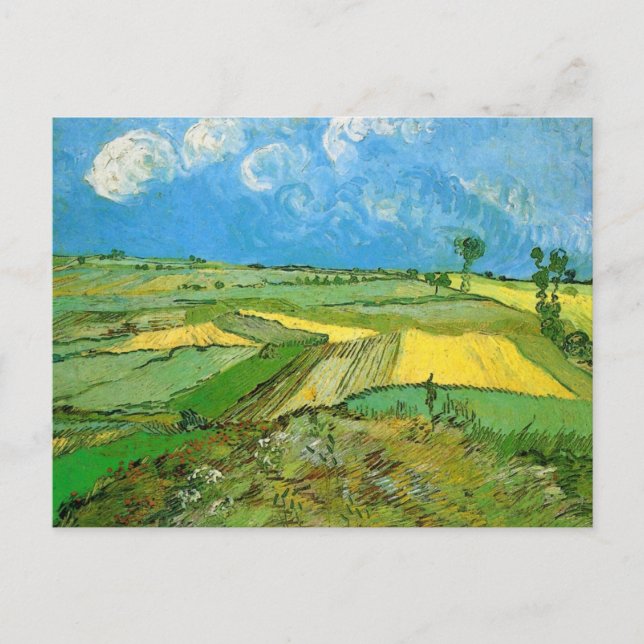 Postal Campos de Trigo Van Gogh en Auvers bajo cielo nubl (Anverso)