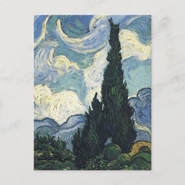 Postal Campos de Trigo Vincent van Gogh con cipreses (Anverso)