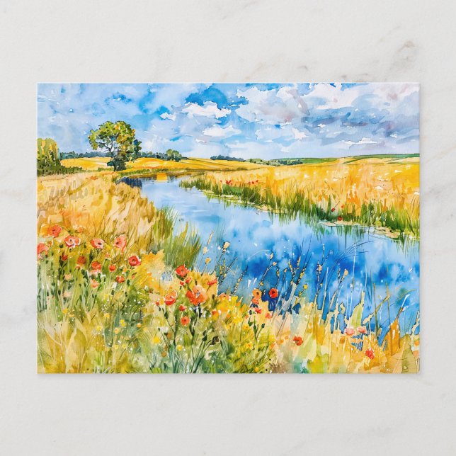 Postal Campos dorados por la acuarela Havel Havelland (Anverso)