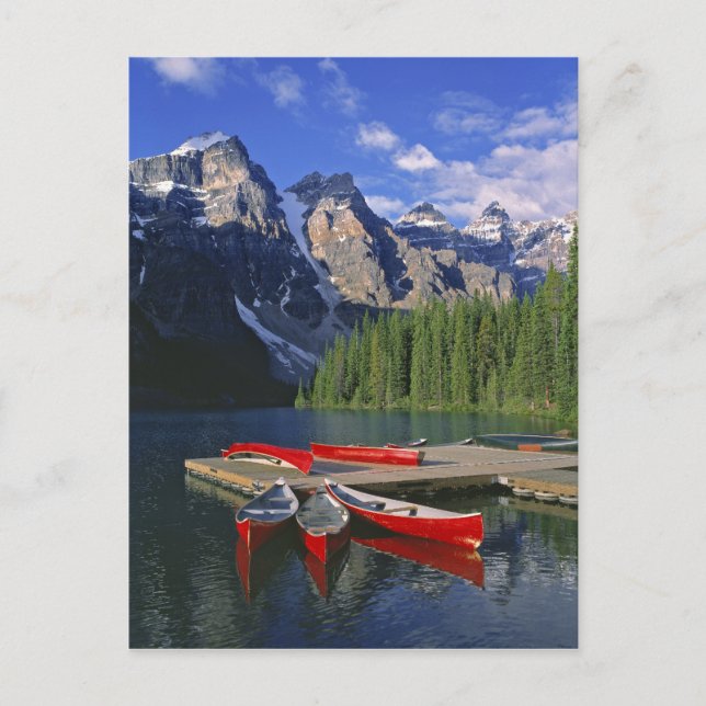 Postal Canadá, Alberta, Moraine Lake. Cañoes rojos espera (Anverso)