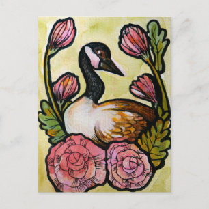 Postal Canadiense Goose Canada Geese Pink Floral Art