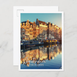 Postal Canal al atardecer Ámsterdam Países Bajos