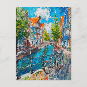 Postal Canal con Bicicletas y Casas Coloridas Pintura