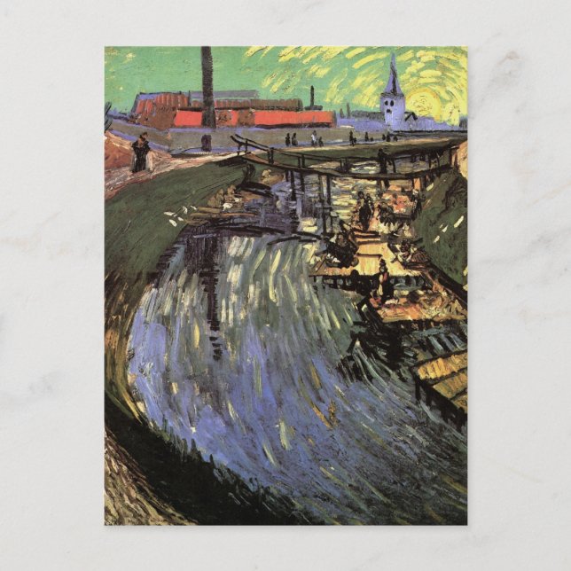 Postal Canal con mujeres lavando por Vincent van Gogh (Anverso)