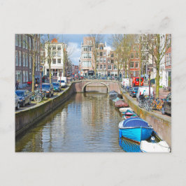 Postal Canal de Amsterdam con barcos