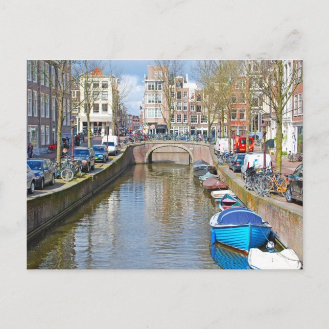Postal Canal de Amsterdam con barcos (Anverso)