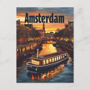 Postal Canal de Ámsterdam: luces de la puesta de sol y de