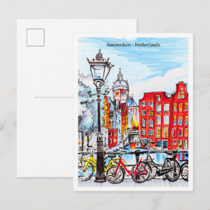 Postal Canal de Ámsterdam Países Bajos Boceto