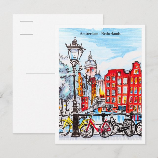 Postal Canal de Ámsterdam Países Bajos Boceto (Anverso / Reverso)