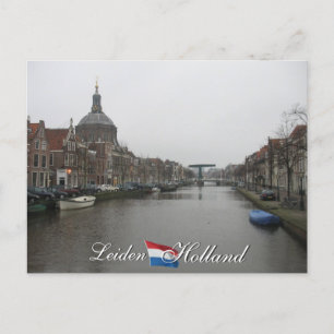 Postal Canal de Leiden e Iglesia Cityscape Holcard Postca
