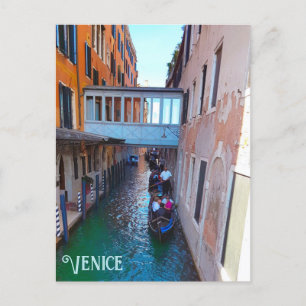 Postal Canal de Venecia Góndolas Cubiertas Pasarela Palaz