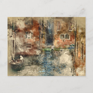 Postal Canales de Venecia Italia acuarela