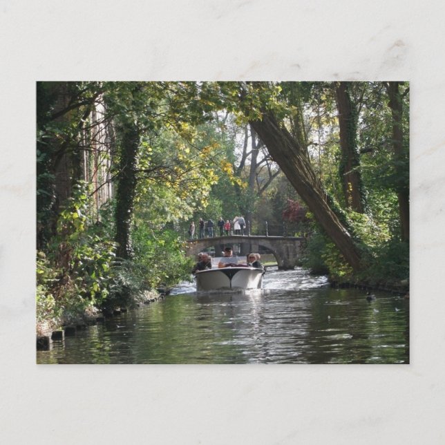 Postal Canales y barcos paisajísticos en Brujas, Bélgica (Anverso)