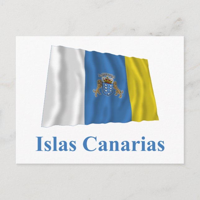 Postal Canarias ondeando bandera con nombre en español (Anverso)