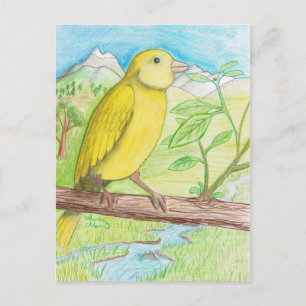 Postal Canario amarillo en la pradera
