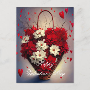 Postal Canasta de corazones y flores valentina