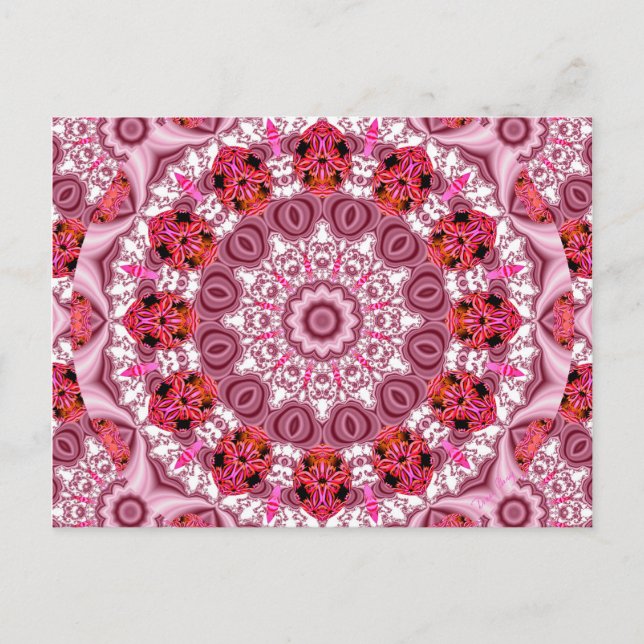 Postal Canasta de encaje, rojo abstracto, rosado, Mandala (Anverso)