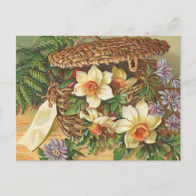 Postal "Canasta de flores de primavera" (Anverso)