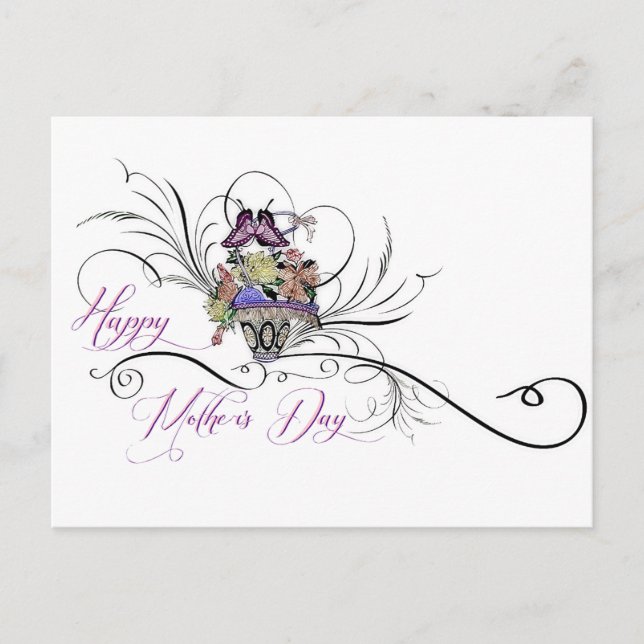 Postal Canasta de flores del Día de la Madre feliz (Anverso)