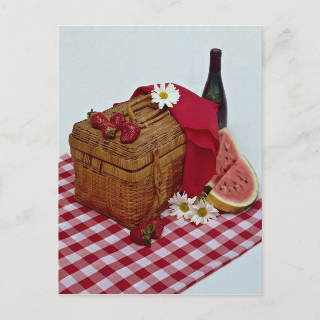 Postal Canasta de picnic y trozos de sandía (Anverso)