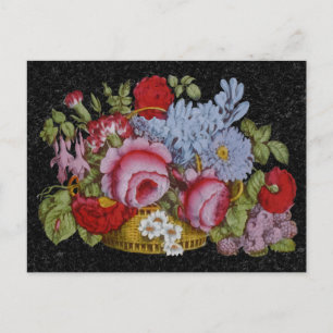 Postal Canasta floral sobre fondo de mármol negro
