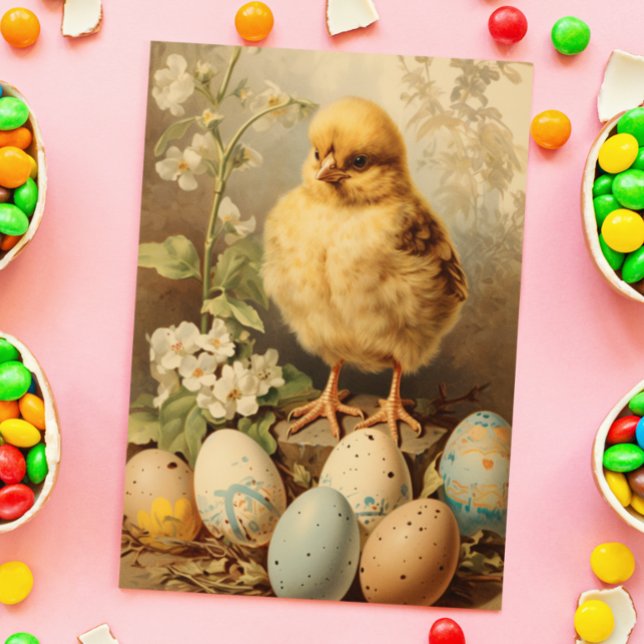 Postal Canasta Vintage de Pollito de Pascua (Subido por el creador)