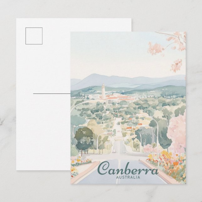 Postal Canberra Australia Gouache Ilustracion Viajes (Anverso / Reverso)