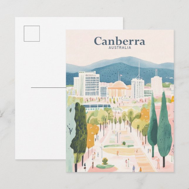 Postal Canberra Australia Gouache Ilustracion Viajes (Anverso / Reverso)