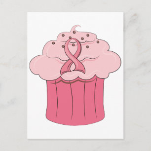 Postal Cáncer de mama con pastel de cinta rosa