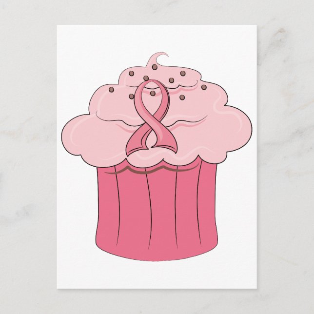 Postal Cáncer de mama con pastel de cinta rosa (Anverso)