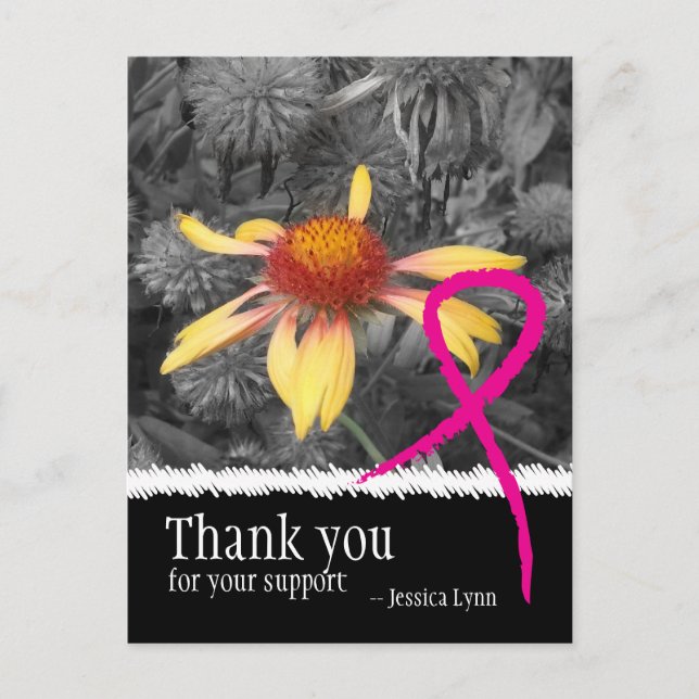 Postal Cáncer de Mama De Cinta Rosa Gracias Postcard (Anverso)
