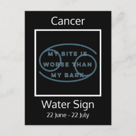 Postal Cáncer Rótulo Zodiaco Cita divertida en azul y bla