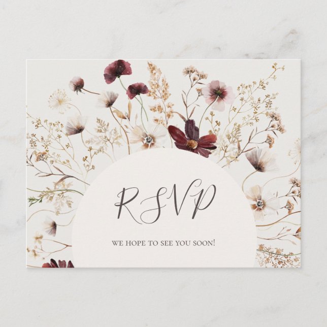 Postal Canción Beige de Copper Burgundy Wildflower RSVP (Anverso)