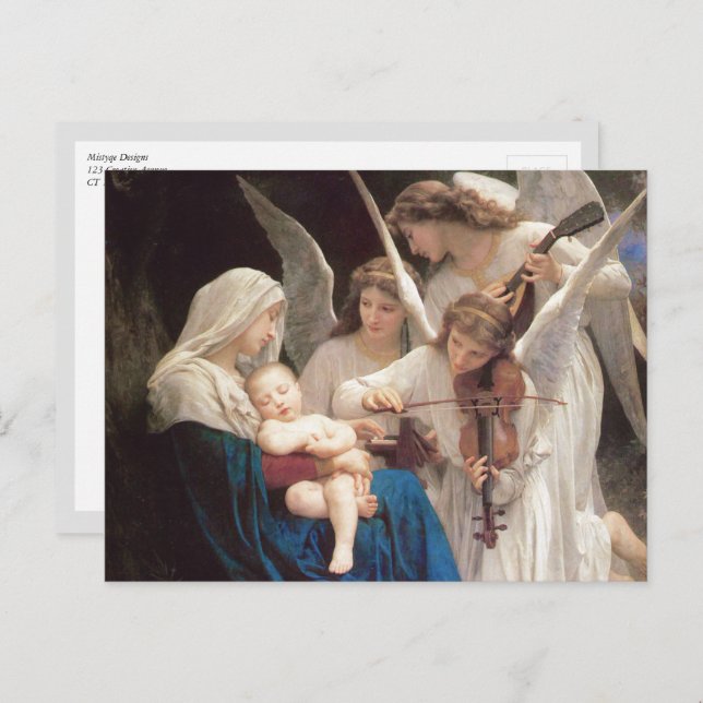 Postal Canción de ángeles, William-Adolphe Bouguereau (Anverso / Reverso)