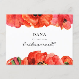 Postal Canción de cachorros rojos acuarela Bridesmaid