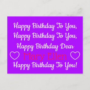 Postal Canción de cumpleaños púrpura y rosa feliz persona