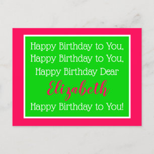 Postal Canción de Feliz Cumpleaños Rosa y Verde Elegante