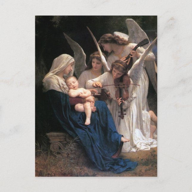 Postal Canción de los ángeles (1881) de Bouguereau (Anverso)