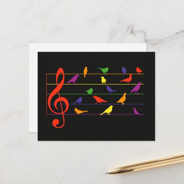 Postal Canción de Pájaro, diseño colorido (Anverso/Reverso In Situ)