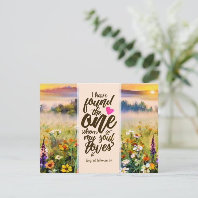 Postal Canción de Salomón 3:4 He encontrado la Biblia Uno (Anverso de pie)