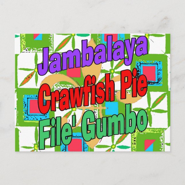 Postal Canción Gumbo del jambalaya Crawfish Pie Cajun Dis (Anverso)