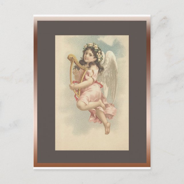 Postal Canción - Niña pequeña con arpa (Anverso)