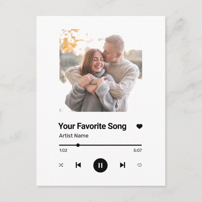 Postal Canción personalizado canción favorita una foto (Anverso)